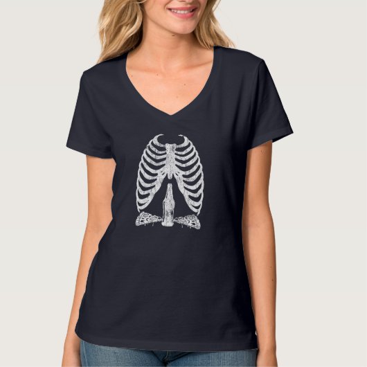 T-shirt Skeleton Pregnancy Pizza Beer X-Ray Halloween (Devant)