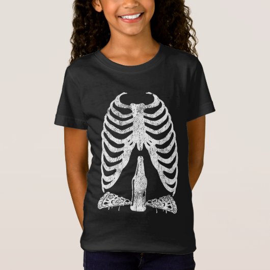 T-Shirt Skeleton Pregnancy Pizza Beer X-Ray Halloween (Devant)
