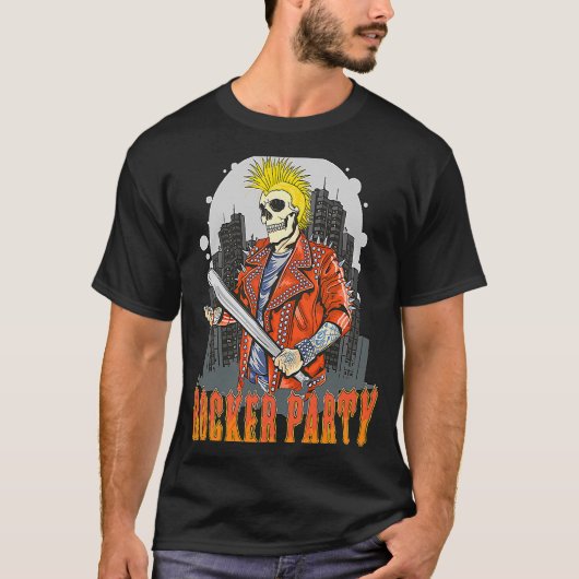 T-shirt Skeleton Punk Skull Rocker Party Baseball bat Art (Devant)