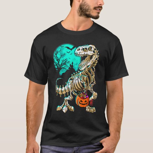 T-shirt Skeleton Rex Halloween Garçons Dino Enfants Os Fos (Devant)