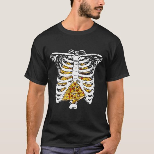 T-shirt Skeleton Rib Cage Avec Pizzas Joyeux Halloween Jou (Devant)