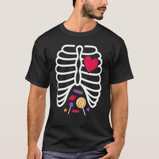 T-shirt Skeleton Rib Cage Heart X Ray Candy Halloween Tod (Devant)