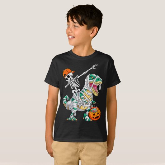 T-shirt Skeleton Riding Dancing Dab Dinosaur T Rex Hallowe (Devant entier)