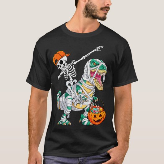 T-shirt Skeleton Riding Dancing Dab Dinosaur T Rex Hallowe (Devant)
