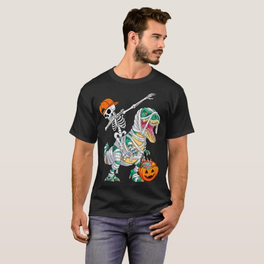 T-shirt Skeleton Riding Dancing Dab Dinosaur T Rex Hallowe (Devant entier)