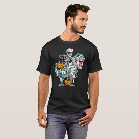 T-shirt Skeleton Riding Dinosaur T Rex Funny Kids Boys Hal (Devant entier)