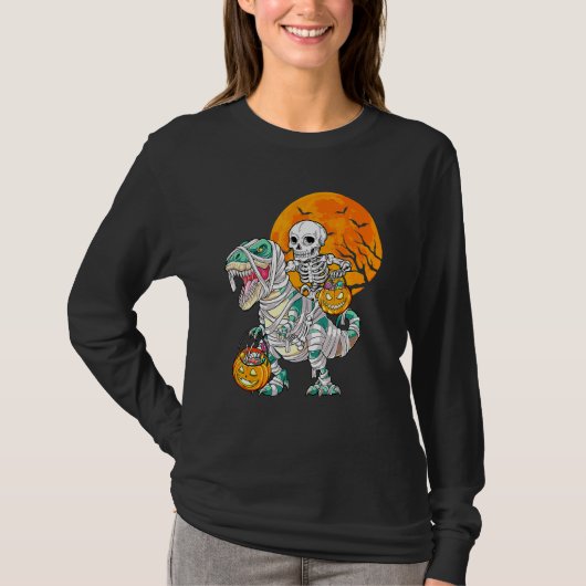 T-shirt Skeleton Riding Mummy Dinosaur Rex Halloween  Pump (Devant)
