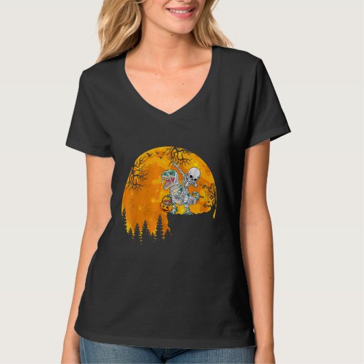 T-shirt Skeleton Riding Mummy Dinosaur Rex Halloween  Pump (Devant)