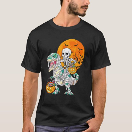 T-shirt Skeleton Riding Mummy Dinosaur Rex Halloween Pump (Devant)
