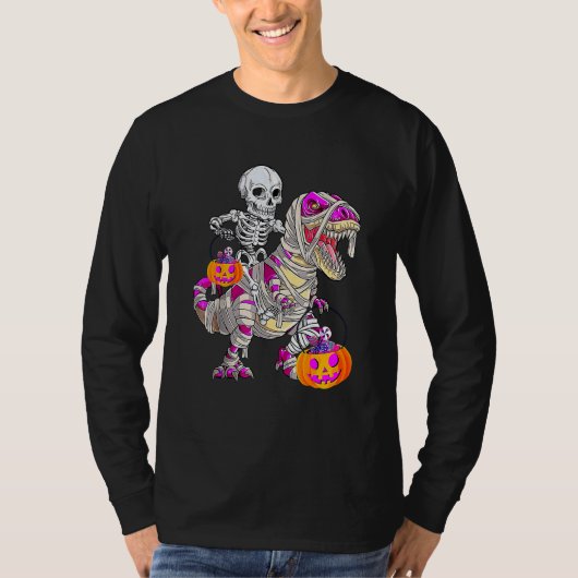 T-shirt Skeleton Riding Mummy Dinosaur Rex Halloween  Pump (Devant)