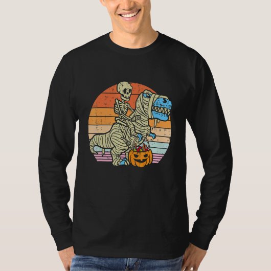 T-shirt Skeleton Riding Mummy Dinosaur rex Halloween  Pump (Devant)