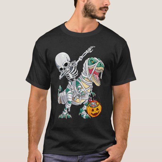 T-shirt Skeleton Riding Mummy Dinosaur Rex Halloween  Pump (Devant)