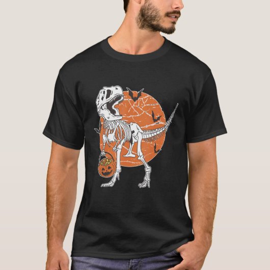 T-shirt Skeleton Riding Mummy Dinosaur rex Halloween Pump (Devant)