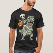 T-shirt Skeleton Riding Mummy Dinosaur T Rex Halloween Fun (Devant)