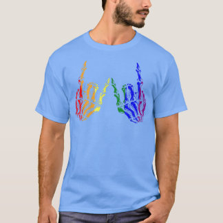 T-shirt Skeleton Rock Main LGBTQ Cool Rainbow Drapeau Gay