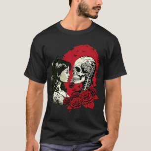 T-shirt Skeleton Romance Love Valentien jours Red Heart Gi