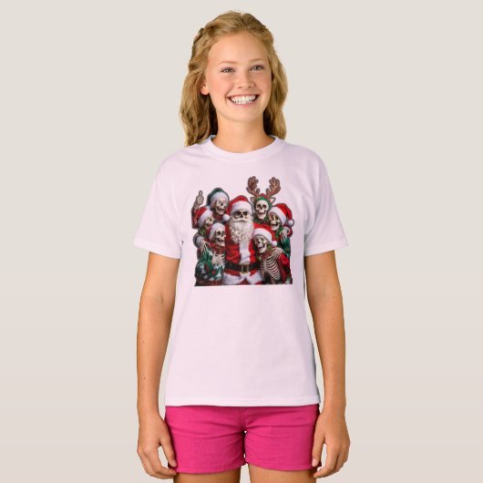 T-shirt Skeleton Santa Christmas Group Photo – Festive 3D  (Devant entier)