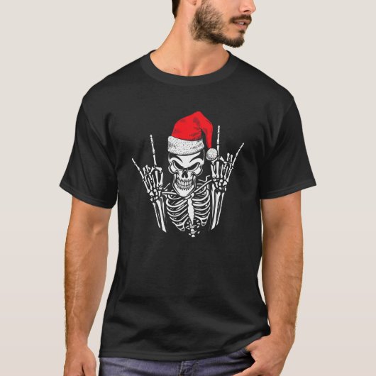 T-shirt Skeleton Santa Hat Rock Et Cool À Main Roulette Ch (Devant)