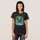 T-shirt Skeleton Santa Riding T Rex Dinosaur Funny Christm (Devant entier)