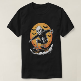 T-shirt Skeleton Skateboard amusant sous Pleine lune Hallo
