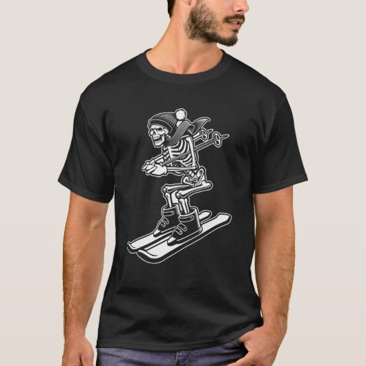 T-shirt Skeleton Skiing Lazy Halloween Costume Cool Skull (Devant)