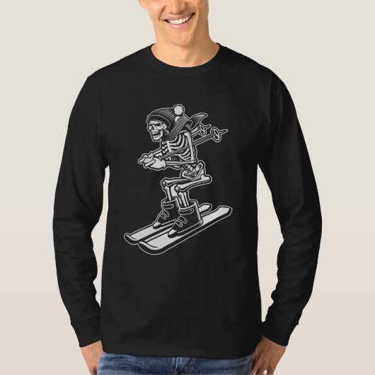 T-shirt Skeleton Skiing Lazy Halloween Costume Cool Skull (Devant)