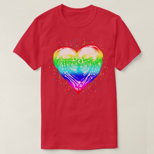 T-shirt Skeleton Skull Rainbow Pride Coeur LGBT (Design devant)