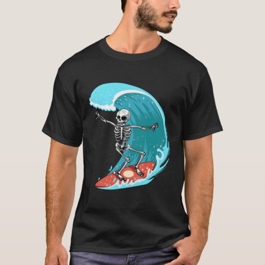 T-shirt Skeleton Surfer Halloween Funny Wave Surfing Surf (Devant)