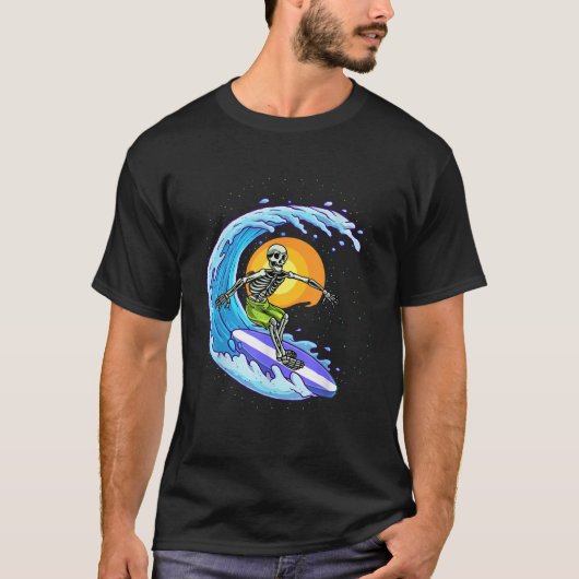 T-shirt Skeleton Surfer Skeleton Surf Wave Funny Hallow (Devant)