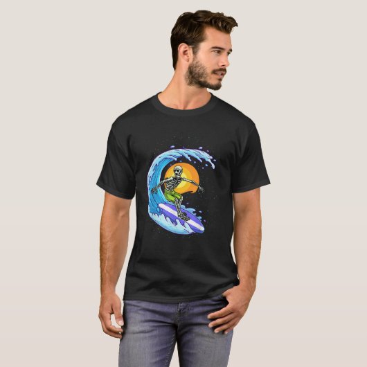 T-shirt Skeleton Surfer Skeleton Surf Wave Funny Hallow (Devant entier)