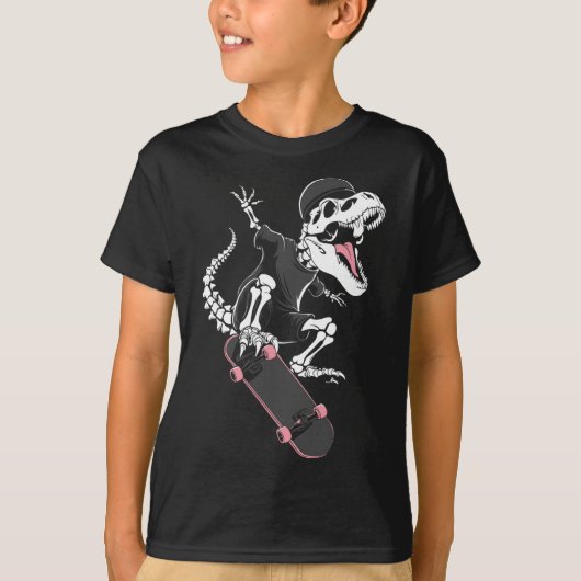 T-shirt Skeleton T-rex Skateboarder - Vintage Dinosaur Ska (Devant)
