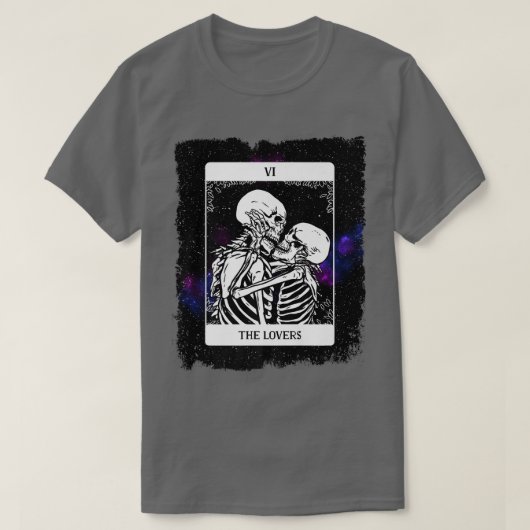 T-shirt Skeleton The Lovers Tarot Card Deck Galay Design M (Design devant)