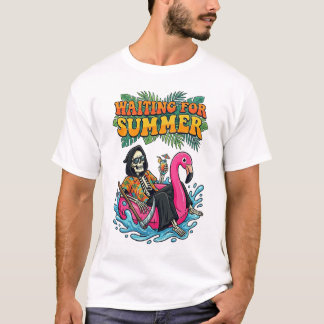 T-shirt Skeleton Vacation Summer Flamingo Scythe Art