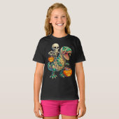 T-shirt Skeleton Whimsical équitation maman T-Rex Hallowee (Devant entier)