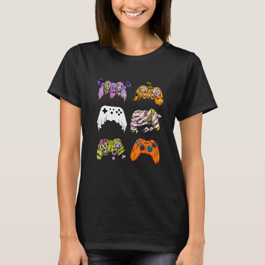 T-shirt Skeleton Zombie Gaming Controllers Mummy Halloween (Devant)
