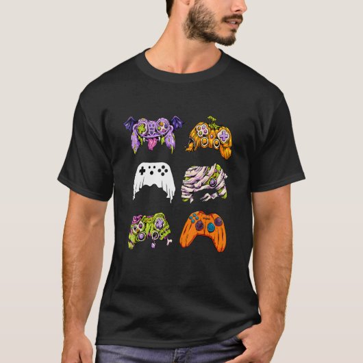 T-shirt Skeleton Zombie Gaming Controllers Mummy Halloween (Devant)