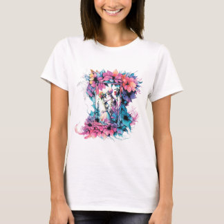 T-shirt Skeletons amoureux. Un bouquet de fleurs.