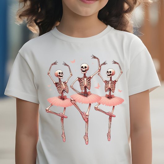 T-shirt Skeletts et papillons Halloween rose