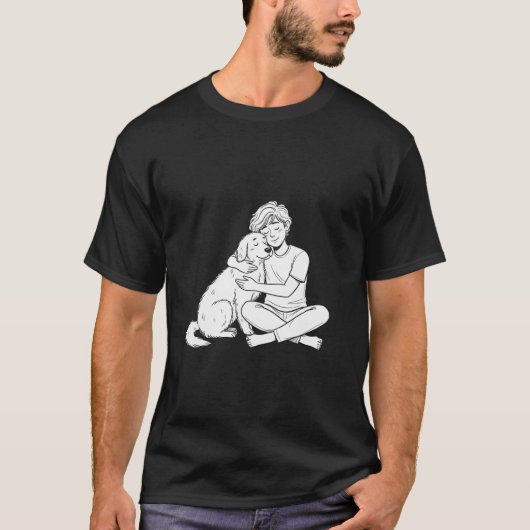 T-shirt Sketchy Doodle Person Hugging Dog (Devant)