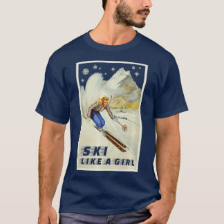 T-shirt Ski Comme Une Fille Ski Sports D'Hiver Vintage