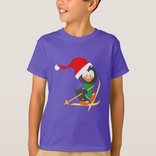 T-shirt Ski de pingouin de Noël (Devant)