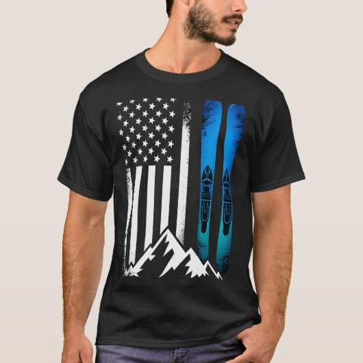 T-shirt Ski drapeau usa sport d'hiver skieur drapeau améri (Devant)