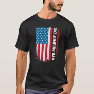 T-shirt Ski Jumping Papa America Us Drapeau Patriot Vintag