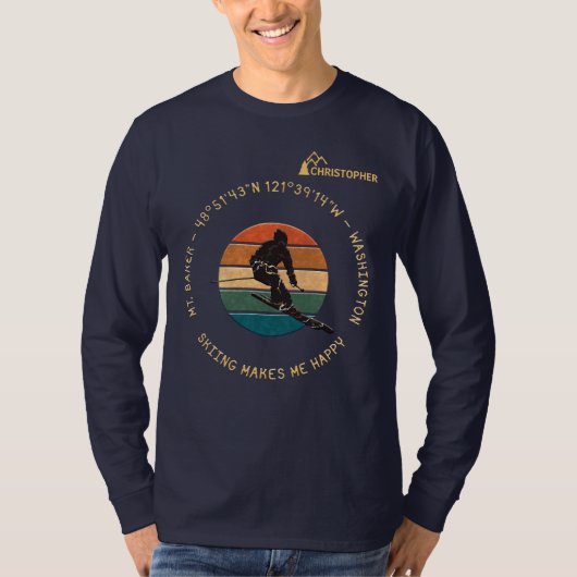 T-shirt Ski Mt. Baker, Washington - Man Skier, Texte Jaune (Devant)