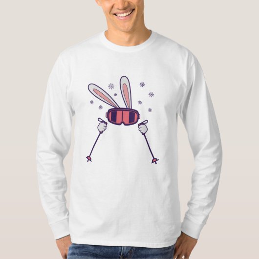 T-shirt Ski Rabbit avec bâtons de ski et lunettes de ski (Devant)