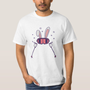T-shirt Ski Rabbit avec bâtons de ski et lunettes de ski