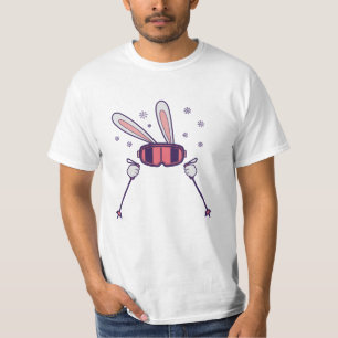 T-shirt Ski Rabbit avec bâtons de ski et lunettes de ski
