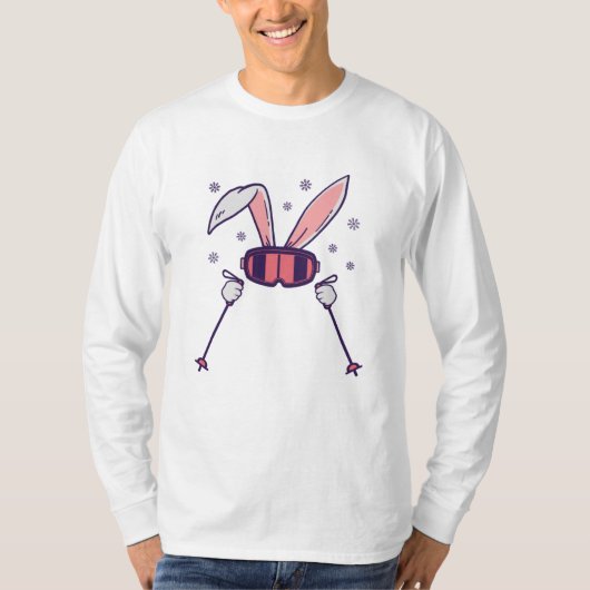T-shirt Ski Rabbit avec bâtons de ski et lunettes de ski (Devant)