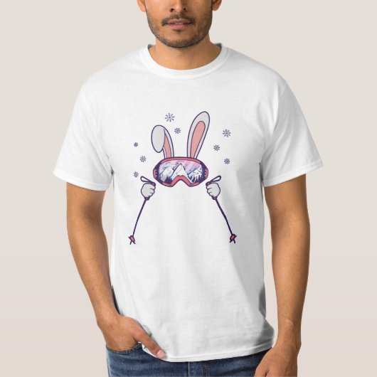 T-shirt Ski Rabbit avec bâtons de ski et lunettes de ski (Devant)