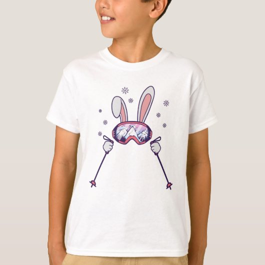 T-shirt Ski Rabbit avec bâtons de ski et lunettes de ski (Devant)